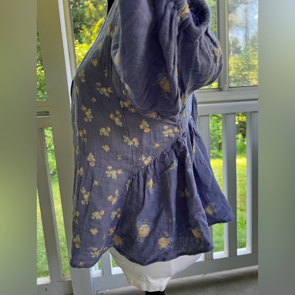 Free People Floral Puff Sleeve Top - Blue - Picture 3 of 8